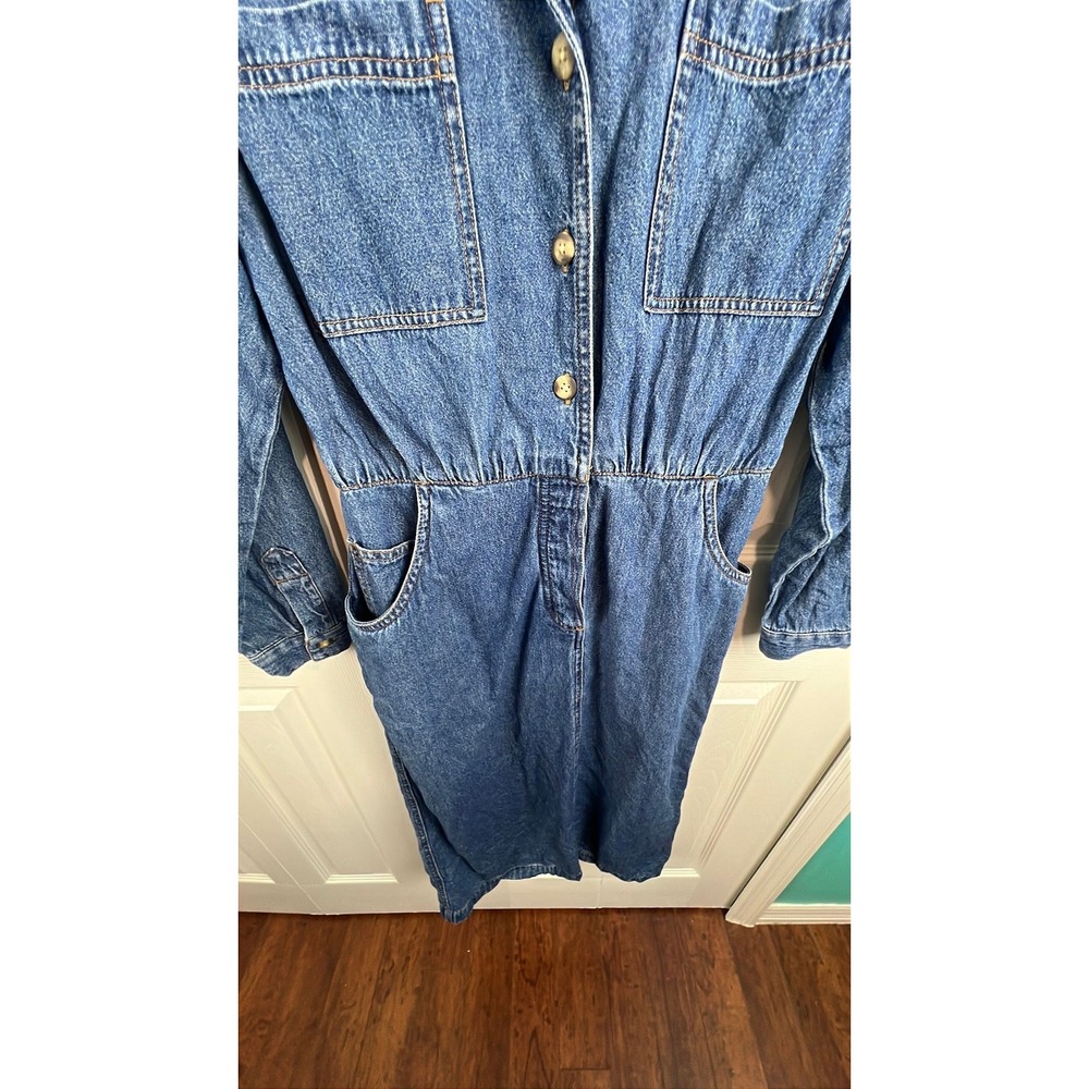 Lands End Denim Midi Dress Vintage Grunge Cottagecore Boho Blue Cotton Size 10 - Picture 4 of 8